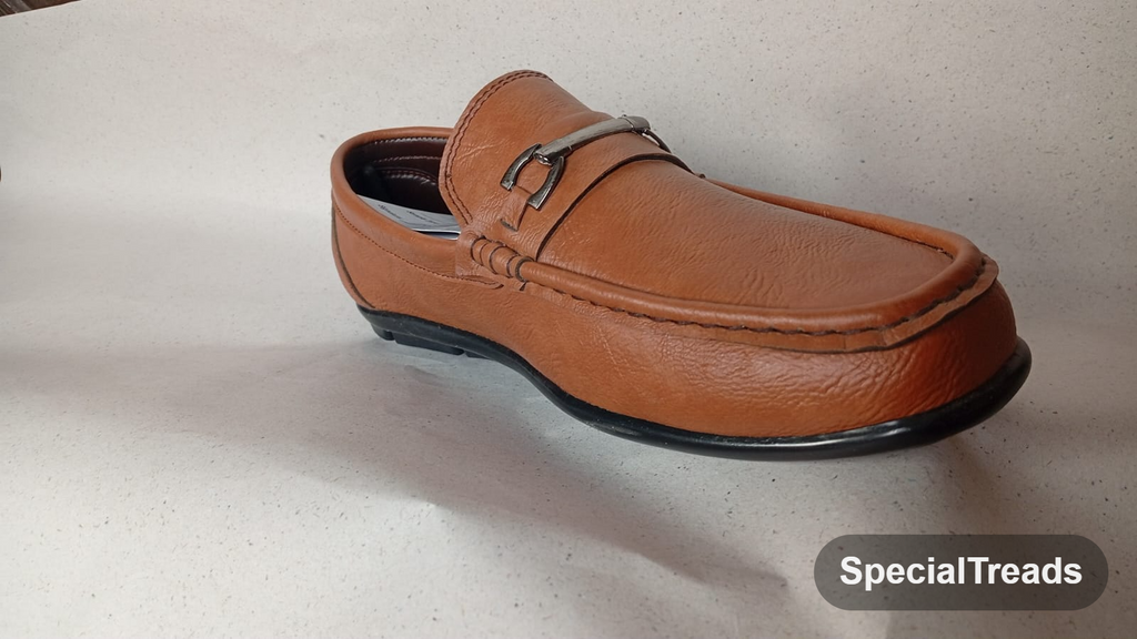 SpecialTreads Men's Tan Cognac Horsebit Loafer – side angle view