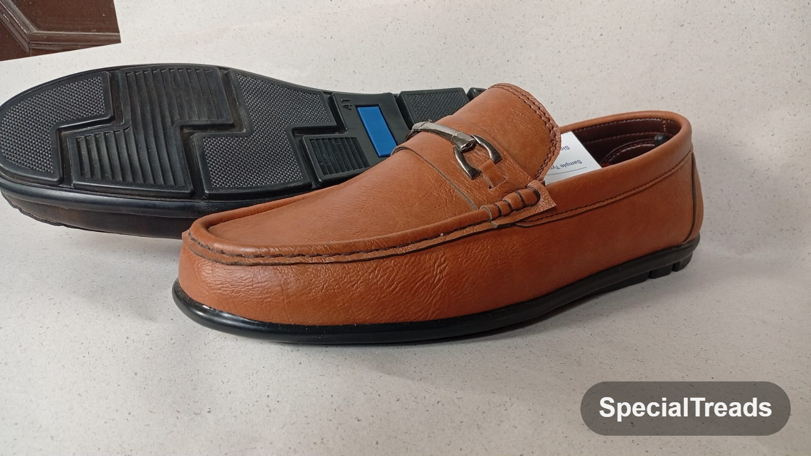 SpecialTreads Men's Tan Cognac Horsebit Loafer – pair with sole view
