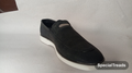Navy suede slip-on loafer side view with white sole
