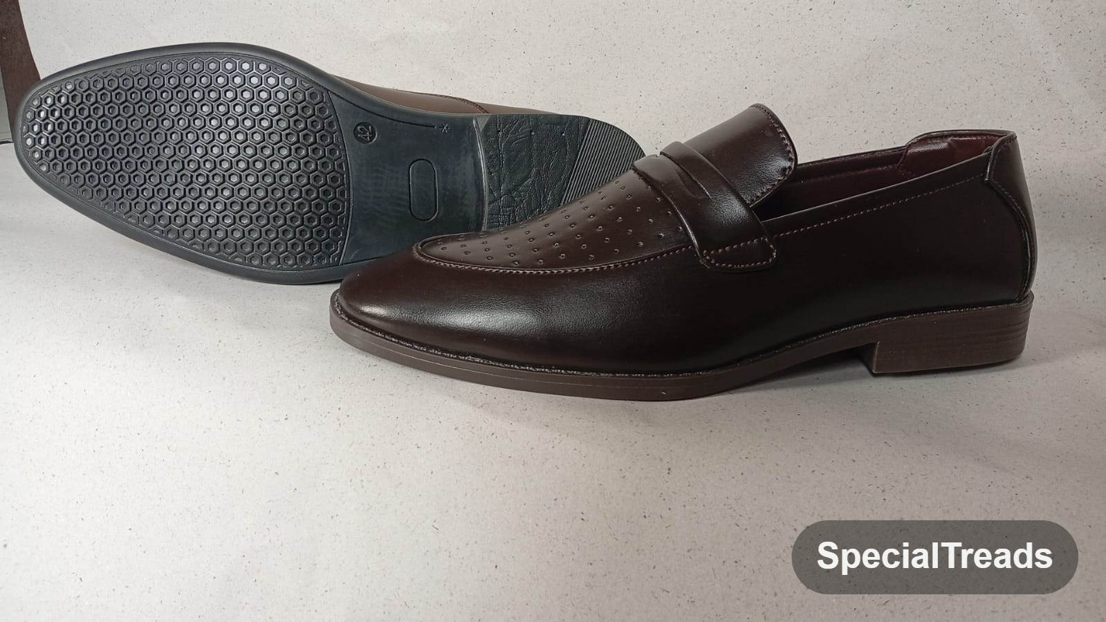 SpecialTreads Men's Dark Brown Penny Loafer – pair and sole view
