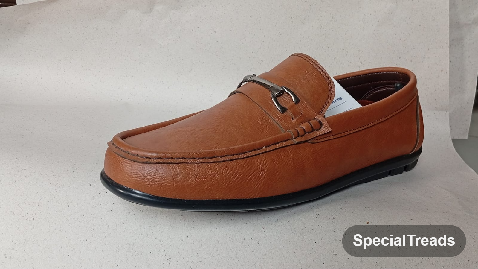 SpecialTreads Men's Tan Cognac Horsebit Loafer – front three-quarter view