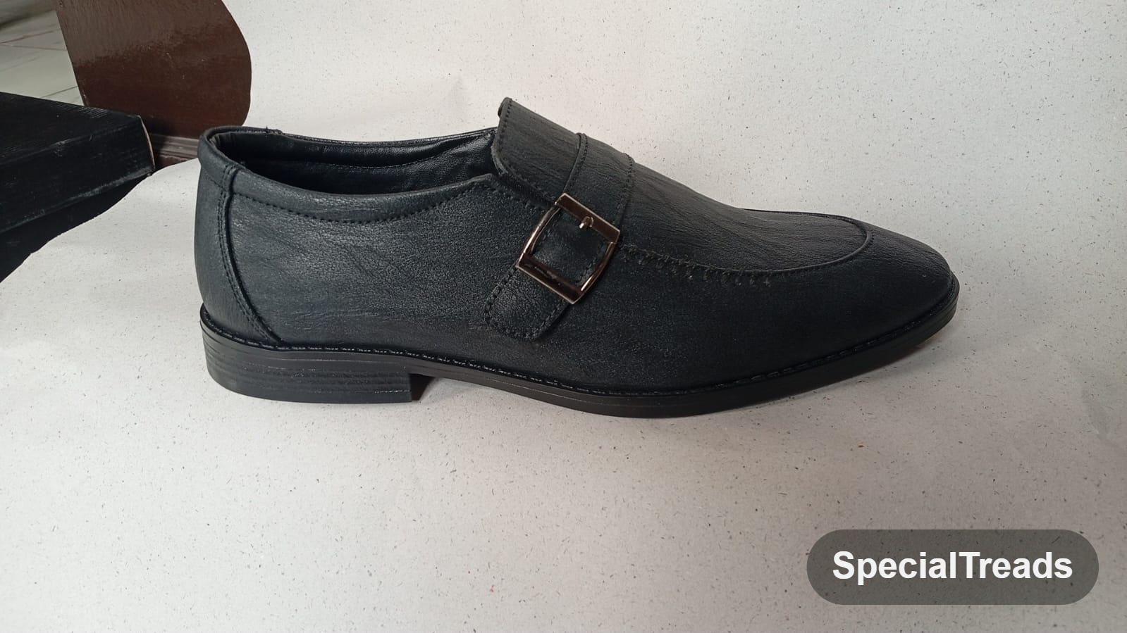 SpecialTreads Men's Black Textured Monk-Strap – full side profile