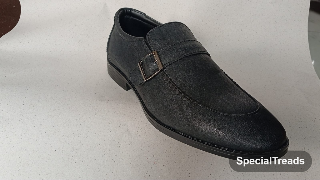 SpecialTreads Men's Black Textured Monk-Strap – three-quarter side view