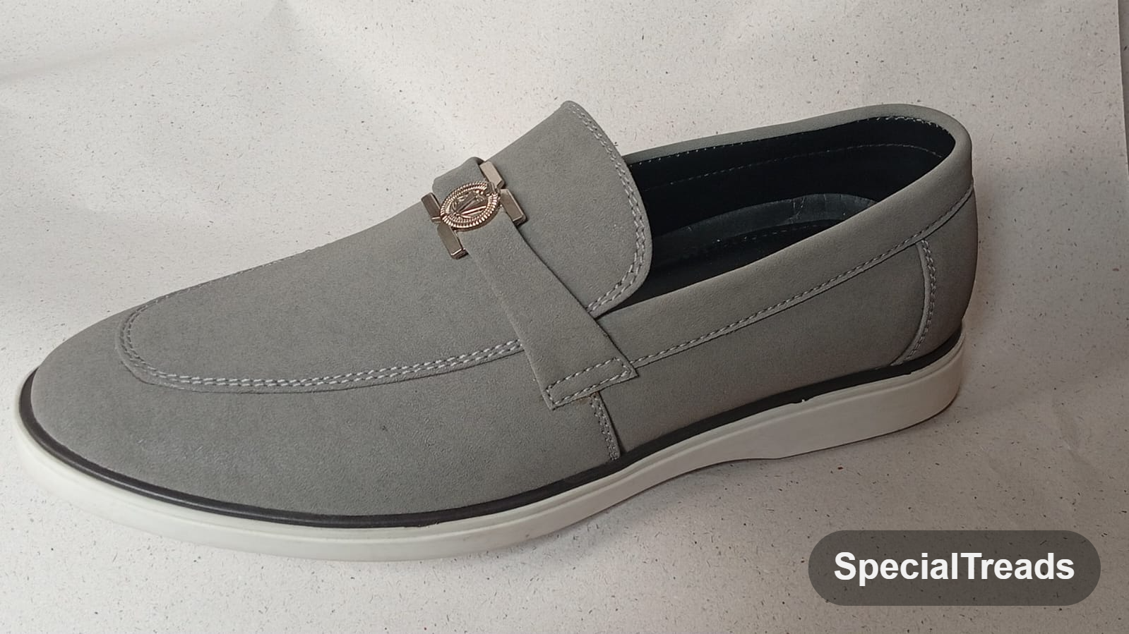 SpecialTreads Men's Grey Nubuck Loafer – full side profile view