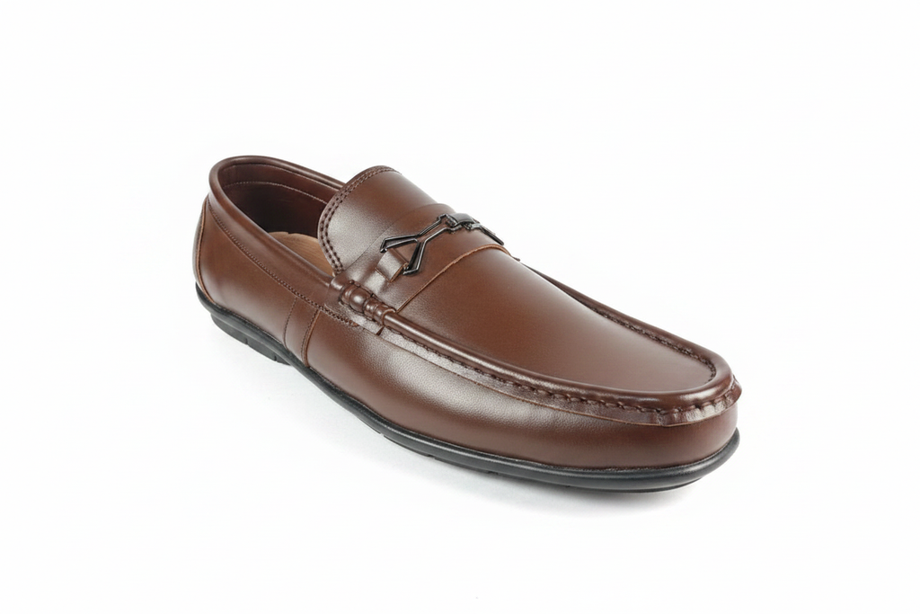 Tan cognac bit loafer angled front view showing hardware detail
