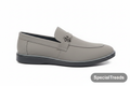 Light grey suede loafer side profile on white background