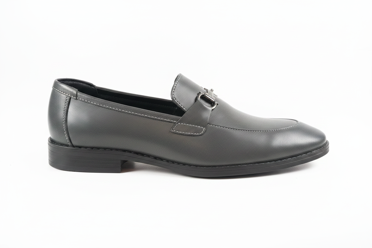 SpecialTreads Men's Grey Leather Horsebit Loafer – side profile